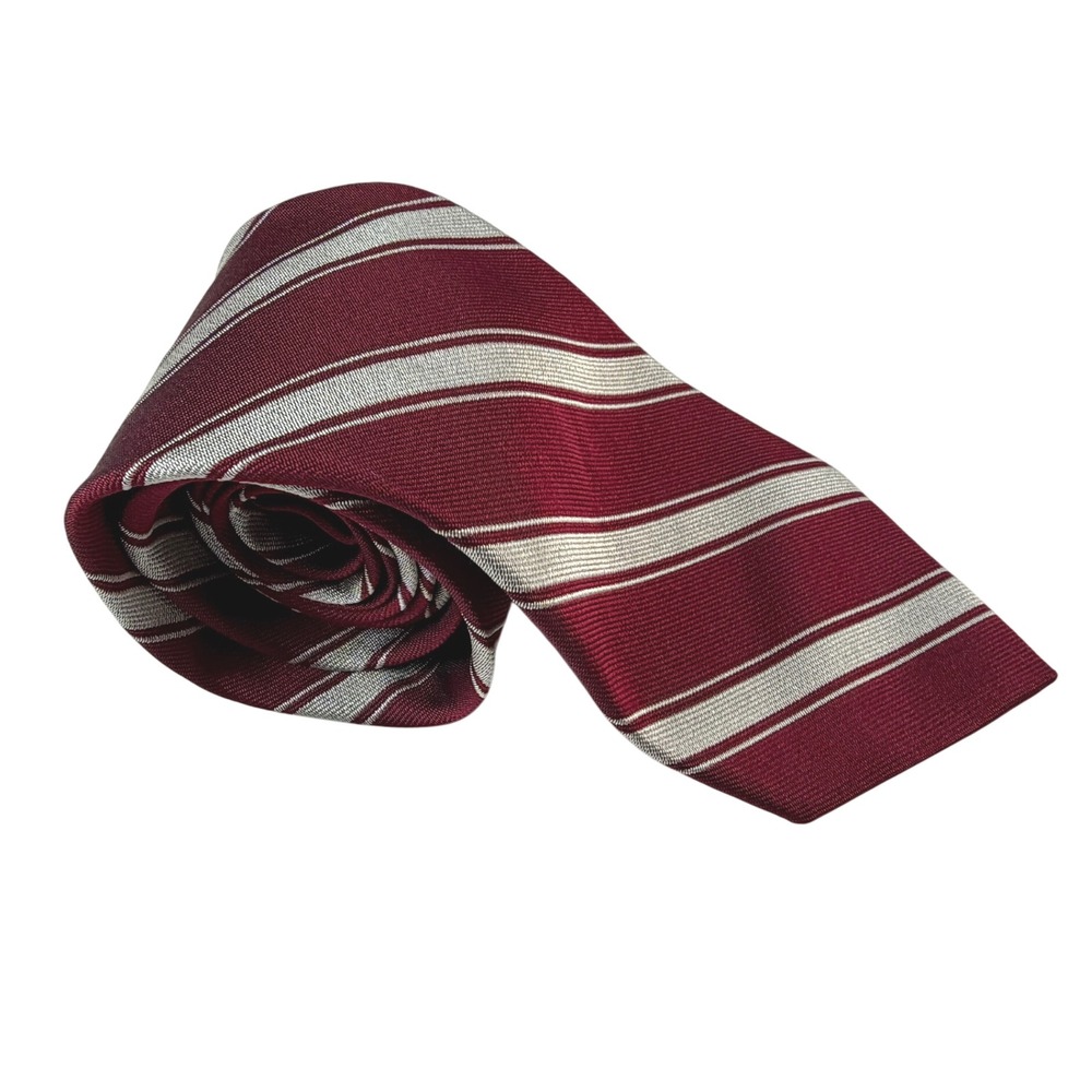 Brooks Brothers Makers Silk Tie Burgundy Silver Striped Rep Woven England USA